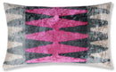 Luxury Pink, Charcoal and Natural Silk Velvet Ikat Lumbar Pillow 16x24 Inch with Down Insert