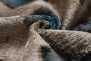 Handwoven Organic Silk Velvet Throw Pillow 20x20 – Neutral Taupe with Teal Ikat Motif