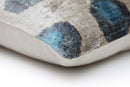 Handwoven Organic Silk Velvet Throw Pillow 20x20 – Neutral Taupe with Teal Ikat Motif