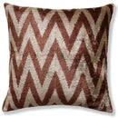 The Rust & Cream Chevron Ikat Silk Velvet Pillow - 20" x 20"