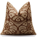 The Cognac & Cream Traditional Ikat Silk Velvet Pillow - 20" x 20"