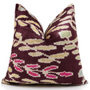 Luxury Handwoven Silk Velvet Ikat Pillow 20x20 Inch – Burgundy & Soft Pastel