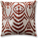 Luxury Handwoven Silk Velvet Ikat Pillow 20x20 Inch – Rust & Ivory