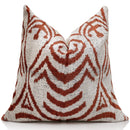 Luxury Handwoven Silk Velvet Ikat Pillow 20x20 Inch – Rust & Ivory