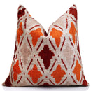 Handwoven Ikat Silk Velvet Throw Pillow 20x20 – Terracotta Rust & Ivory