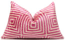 Luxury Blush Pink and Cream Silk Velvet Geometric Ikat Lumbar Pillow 16x24 Inch with Down Insert