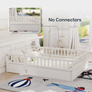 Full size Floor bed, integral construction with super high security barrier, door, children's floor bed frame, Montessori wooden children's floor bed, Support slat white