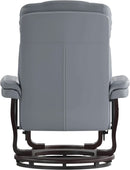 Gray Recliner With Swivel Mahogany Base And Ottoman