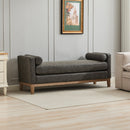 Elegant Upholstered Bench,Daybed,Ottman with Wood Legs & 2 Bolster Pillows, Gray PU, 66.34'W for Bedroom, Living Room, Entryway