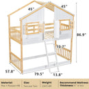 Natural Wood Twin Over Twin House Bunk Bed With Roof