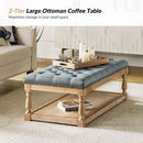 Blue Rectangular Upholstered Ottoman Coffee Table Tray