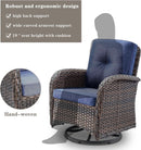 Patio Wicker Swivel Rocker Chairs Set Of 2 With Glass Top Side Table Brown Blue