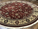 Round Sino Persian Rug 9x9, Burgundy and Cream, Floral, Wool and Silk, 9ft Round Carpet