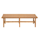 Stylish Acacia Wood Bedroom Bench with Woven PU Leather Seat