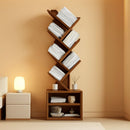 6 Tier Tree Bookshelf With Cabinet Rustic Brown Modern