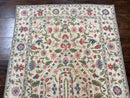 Hand Stitched Indian Rug 4x5, Floral, Vintage Hand Embroidered Rug