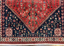 Persian Tribal Rug 3.6 x 5 ft, Persian Abadeh Rug, Geometric Medallion Bird Motifs, Red and Navy Blue Hand Knotted Handmade Wool Vintage Oriental Carpet
