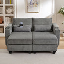 Convertible Chaise Lounge 63' Loveseat Sofa Bed with USB Ports, Cup Holders, Phone Holder, Ample Storage, Grey Corduroy