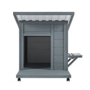 Modern Design Outdoor Dog House with Food Bowl and Wheels, Grey Pine, 44.1 x 22.1 x 28.8 inches