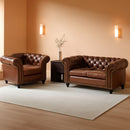 Two Piece Living Room Set Chesterfield Leather Sofa And Chair With Scroll Arms In Dark Brown