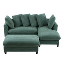 Upholstered Sectional Sofa with Movable Ottoman and Storage in Green Chenille, 83 Inch
