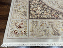 Aubusson Rug 10x14, Wool & Silk Highlights Hand Knotted Vintage Carpet, Birds Flowers, Fine Details, Elegant