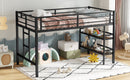 Twin Size Metal Loft Bed with Storage Shelf, Loft Bed with Easy Climbing Ladder and Guardrails for Kids, Black