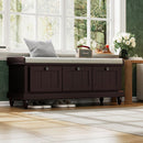 TREXM Classic Shoe Bench with Cushion and Three Drawers, Fluted Entryway Bench with Storage for Living Room, Entryway, and Hallways (Espresso)