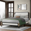 Queen Bed with White Boucle fabric Headboard,Champagne Silver+Black Frame