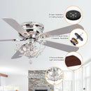 48" Aitutaki Modern Chrome Flush Mount Reversible Crystal Ceiling Fan with Lighting and Remote Control