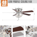 48" Aitutaki Modern Chrome Flush Mount Reversible Crystal Ceiling Fan with Lighting and Remote Control