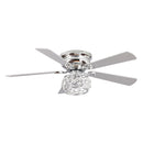 48" Modern Chrome Flush Mount Reversible Crystal Ceiling Fan with Lighting and Remote Control