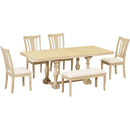 Traditional 6-Piece 78inch Trestle Extendable Dining Table Set with One 18inch Removable Leaf, Padded Dining Chairs and Bench,Natural
