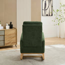 25.4'W Green Boucle High Back Glider Rocking Chair with Retractable Footrest and Rubber Wood Legs for Nursery and Living Room
