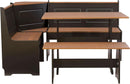 Black Pecan Five Seat Dining Set With Storage Benches