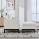 Farmhouse 35.4 in. Upholstered Accent Chair with Ottoman, Ivory Boucle and Black Wood Base, Reversible Lid Coffee Table for Living Room or Office