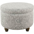 Gray Floral Storage Ottoman Large Round For Living Room
