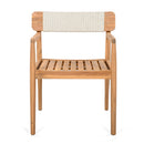 Creative Braided Acacia Wood Outdoor Dining Table and Chairs with Armrests, Teak Look & White Rope, Set of 2
