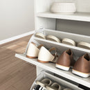 4-Layer Folding White MDF Shoe Cabinet with Metal Rounded Corners – Convenient Shoe Storage