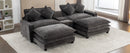Modern Chenille Upholstered Sectional Sofa with Ottomans, USB Ports, Cup Holders, and Storage in Grey