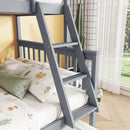 Twin Over Full Rubber Wood Bunk Bed with Trundle, Convertible Ladder and Guardrail, Detachable, Convertible Bed, with Twin Size Trundle  ,Grey