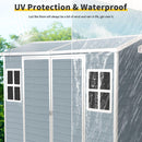 8x4ft Resin Outdoor Storage Shed with Two-Window and Double-Door,Plastic Shed with Floor for Gargen,Patio,Yard,Lawn,Grey