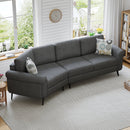 111' Upholstered 3-seater Sofa Curved Sofa Couch with Two Printed Pillows for Living Room, Dark Gray