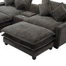 Modern Chenille Upholstered Sectional Sofa with Ottomans, USB Ports, Cup Holders, and Storage in Grey