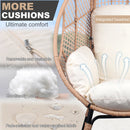 New Grid Style  PE Wicker Weaving Patio Egg Chair with Natural Color Rattan Beige Cushion