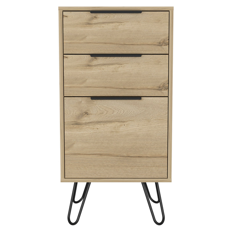 Augusta Light Dresser, Hairpin Legs, Superior Top, Three Drawers -Light Oak