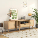 Rattan TV Stand with 2 Cabinets & 2 Open Shelves, Rattan-inspired Media Console Table for TVs up to 80", Entertainment Center with Solid Wood Legs, TV cabinet for Living room, Bedroom, Home Theatre