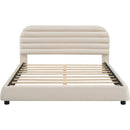 Queen Size Velvet Upholstered Platform Bed,Solid Frame and Stylish Curve-shaped Design, Beige
