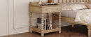 Retro Style Nightstand with Drawer and Open Shelf for Bedroom, Bedside Table with Turned Legs and Metal Handle,Natural