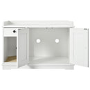 GO Cat Litter Box Enclosure, Litter Box Furniture Hidden with Cat Litter Mat, Indoor Cat House with Storage Drawer Side Table, Farmhouse Style Cat Box Cabinet for Living Room, White
